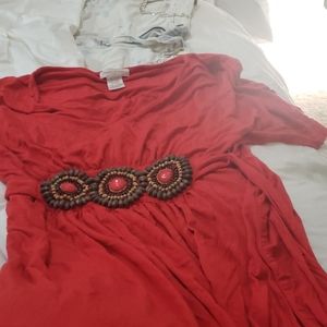 Red beading waist maxi dress